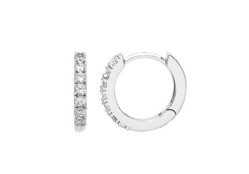 Pave Set Hoop Earrings With White CZ - Silver Plated