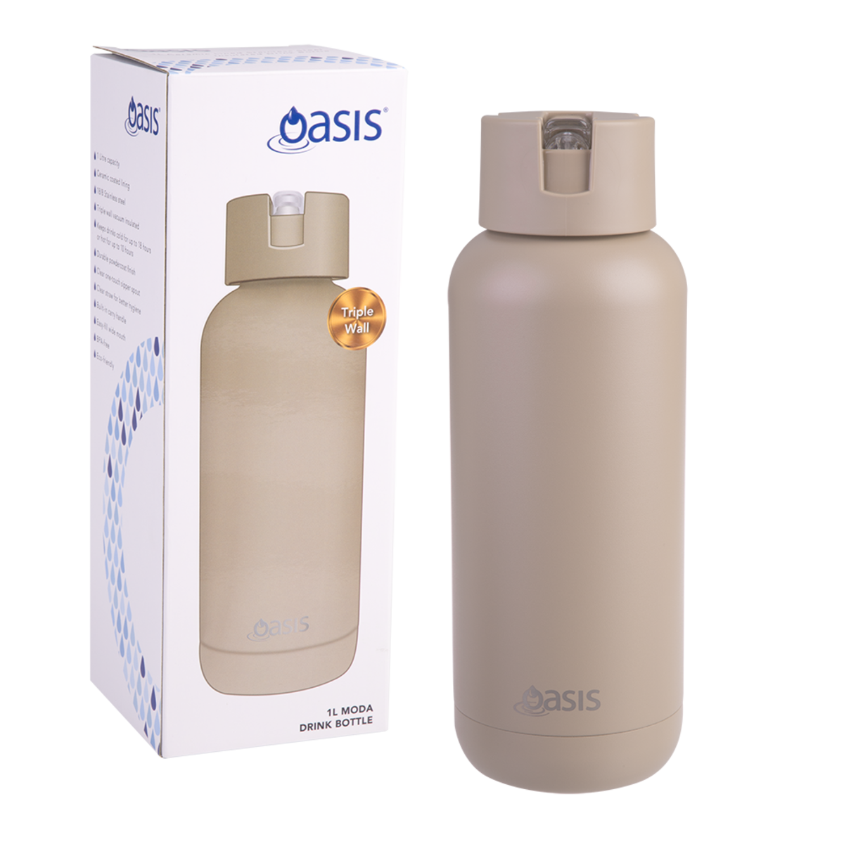 Moda Ceramic Lined Triple Walled Drink Bottle 1L