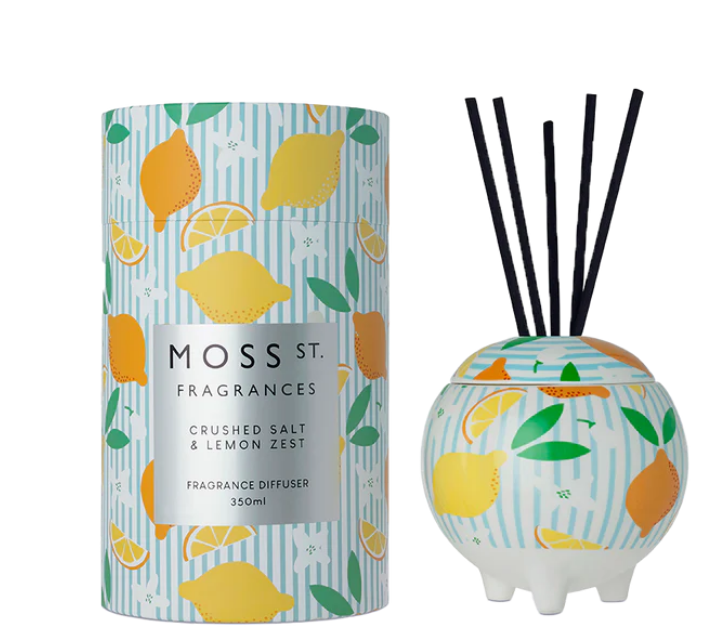 MOSS ST. Ceramic Diffuser 350ml - Crushed Salt & Lemon Zest