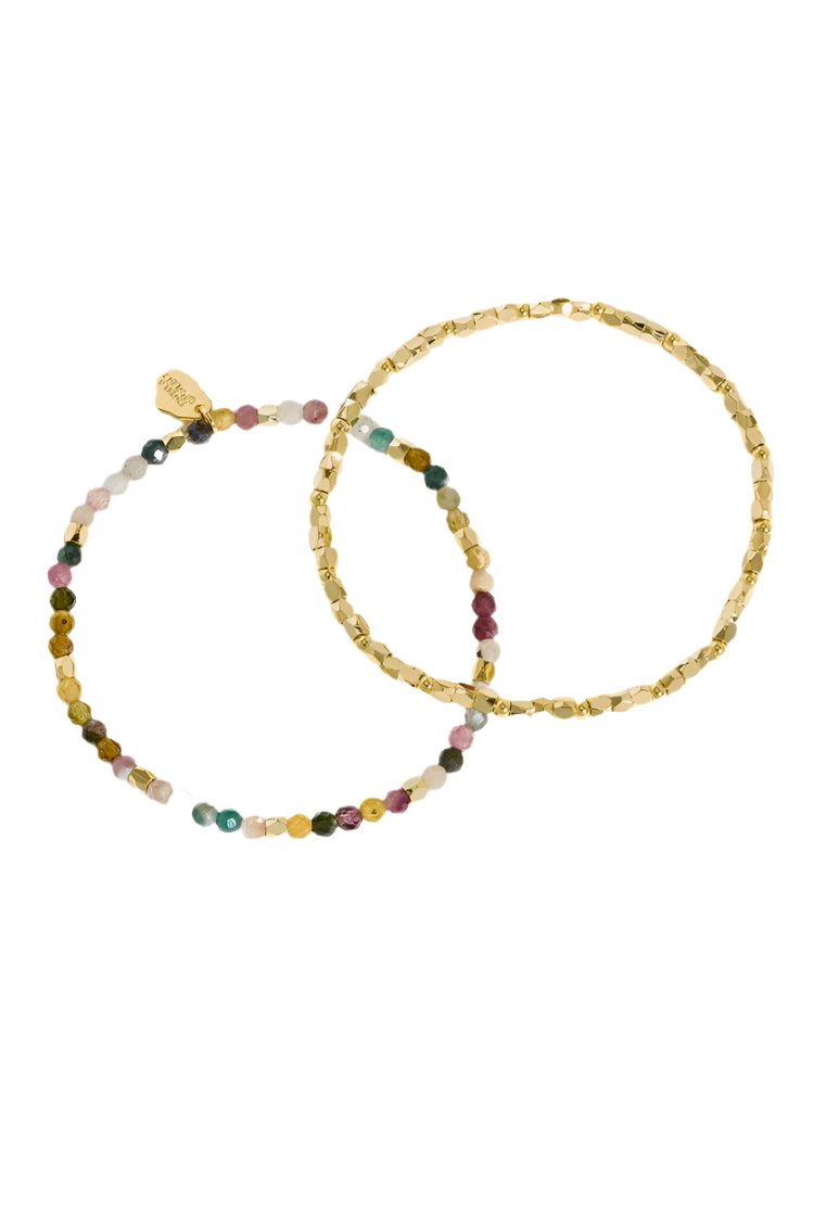 Coco Bead And Tourmaline Double Bracelet - Gold Plated