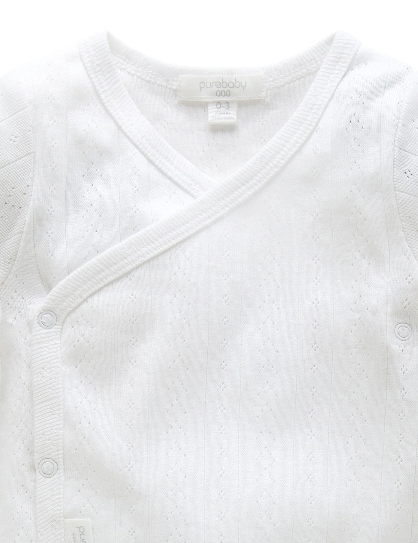 Pointelle Long Sleeve Wrap Bodysuit -  White