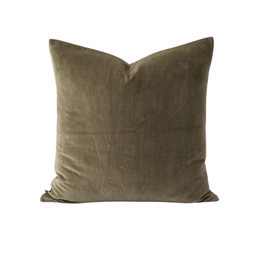 Cotton Velvet Cushion 55x55cm Sage with feather inner