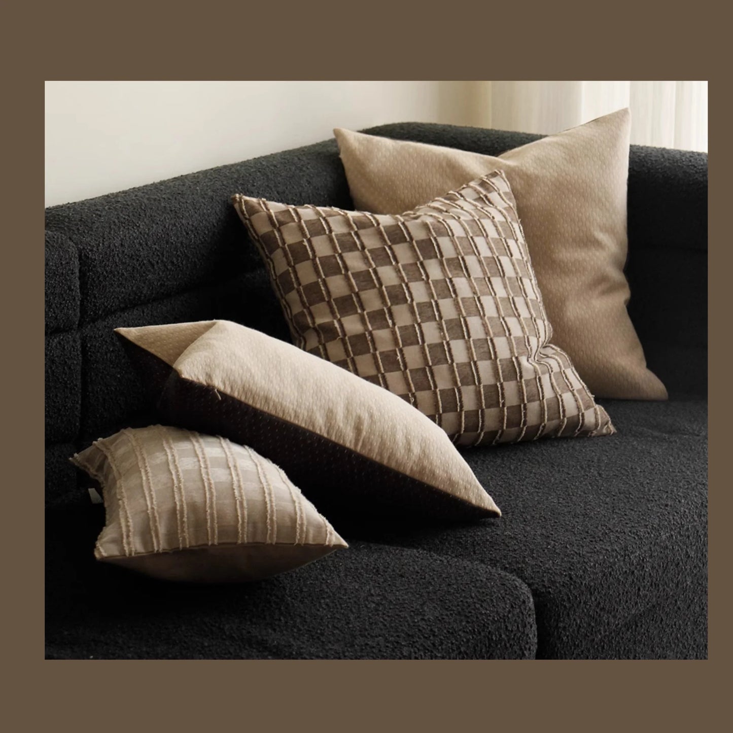 Lagom Cotton Cushion 50cm Square - Coffee Brown - Feather Filled