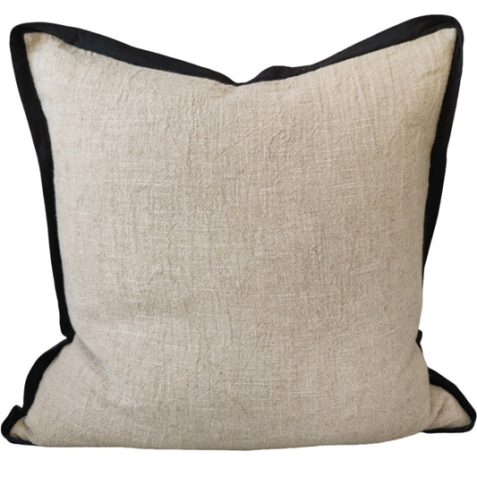 Reine Linen 55cm Cushion - Natural with Black Border - feather insert