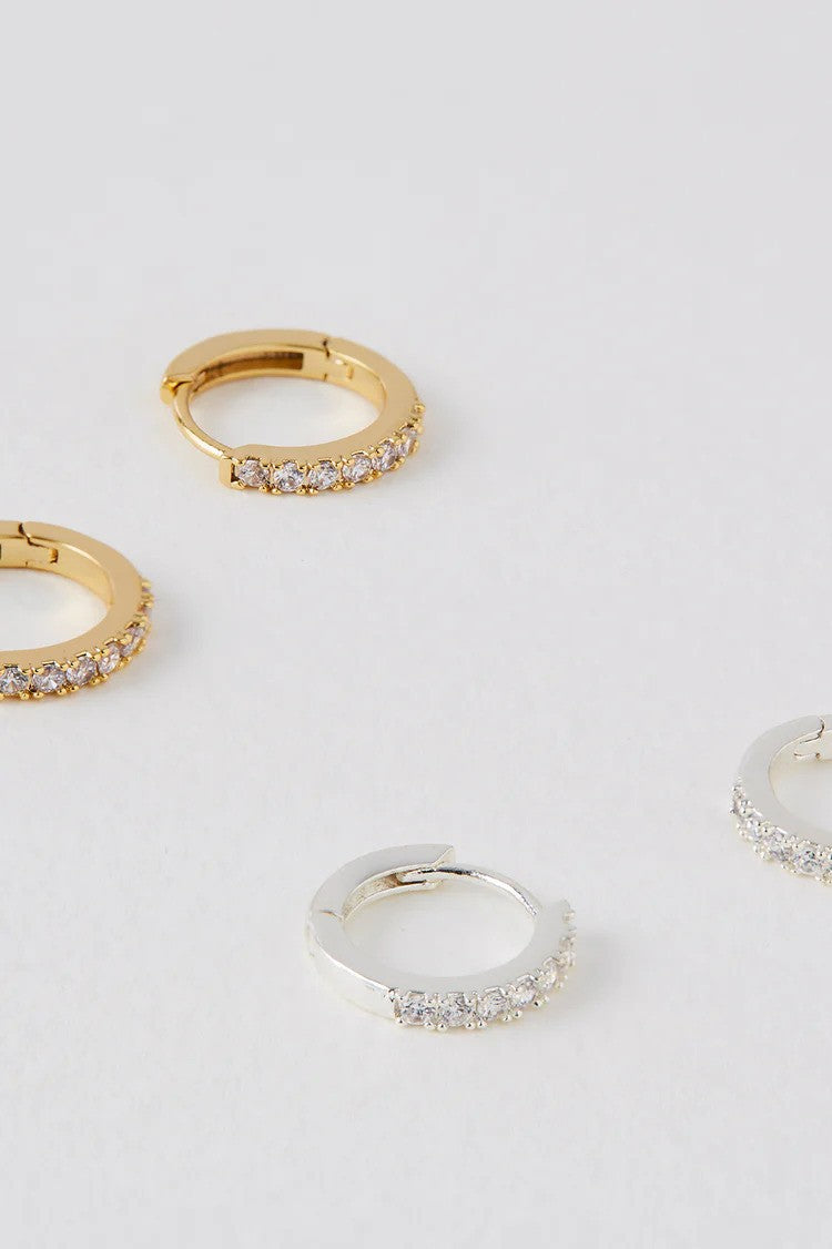 Pave Set Hoop Earrings With White CZ - Gold Plated