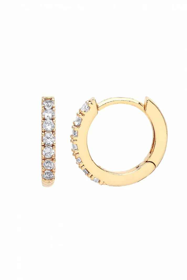 Pave Set Hoop Earrings With White CZ - Gold Plated