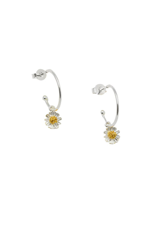 Mini Wildflower Hoop Drop Earrings - Silver And Gold Plated