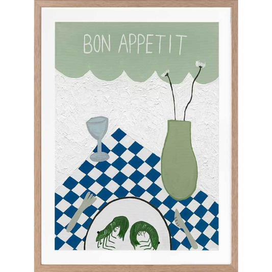 Bon Appetit Light Green - Frame Oak - 68x84cm