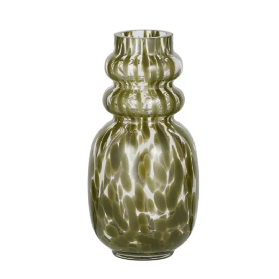 Splatter Glass Vase 11x21cm Clear/Moss