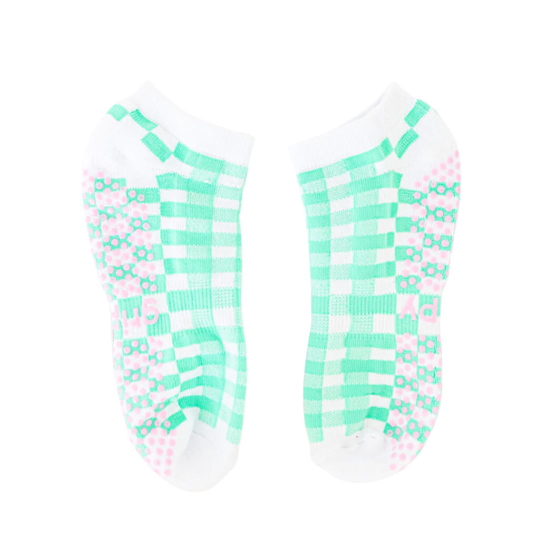 Gingham Ankle Grippy Socks - Green